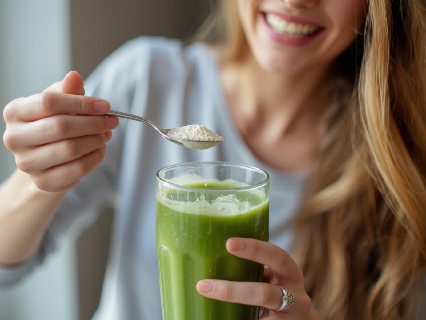 Kollagenpulver in Smoothie geben